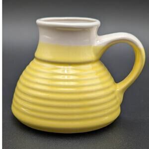 Vintage Fat Bottom Travel No Spill Mug Cup Yellow White Coffee Tea Retro Boho